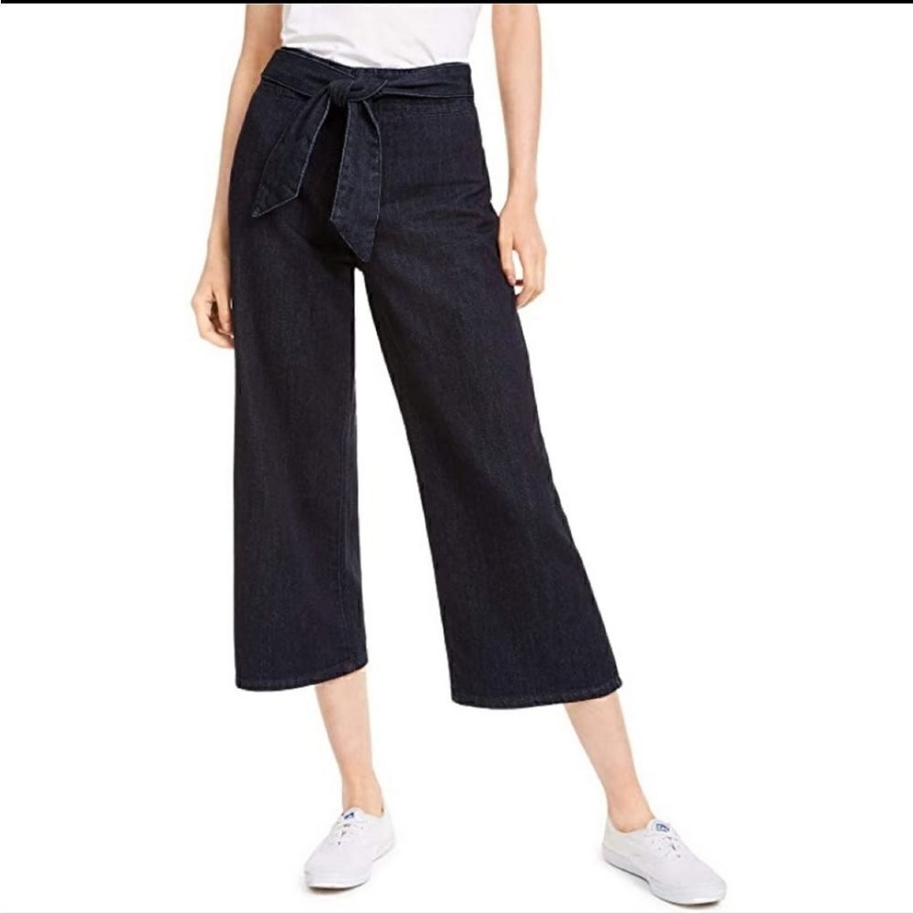 OAT New York Wide Leg Mid Rise Tie Waist Dark Rinse Jeans Size 25